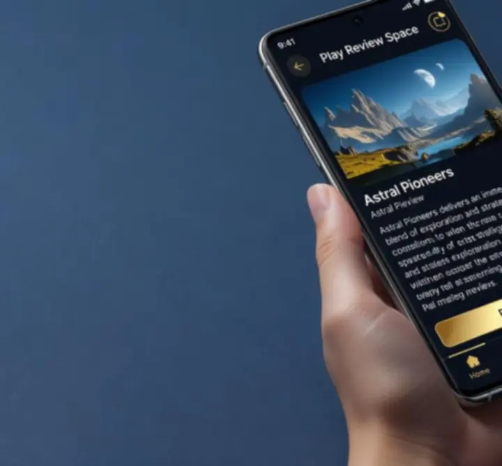 Mobilbarát, sötétkék-arany felülettel rendelkező online játékplatform illusztráció